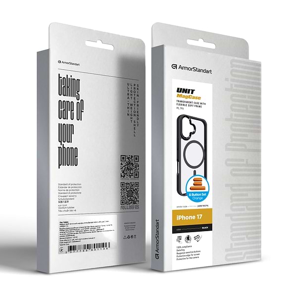 Фото - Чехол для смартфона Armorstandart Unit MagCase for Apple iPhone 17 Black + Orange Button Set (ARM90579)