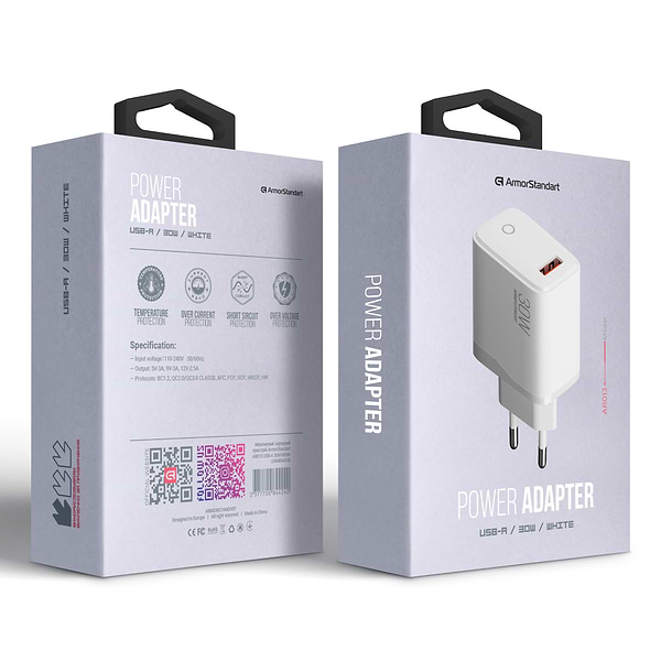 Фото - Мережевий зарядний пристрій Armorstandart AR013 USB-A 30W White (ARM84424)