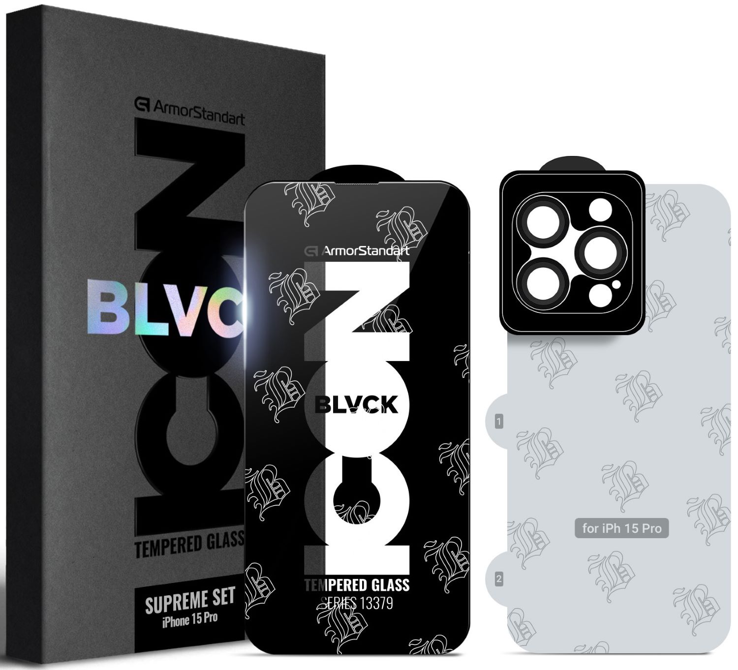 Защитное стекло для смартфона Armorstandart Supreme Set Black Icon для Apple iPhone 15 Pro (ARM74187)