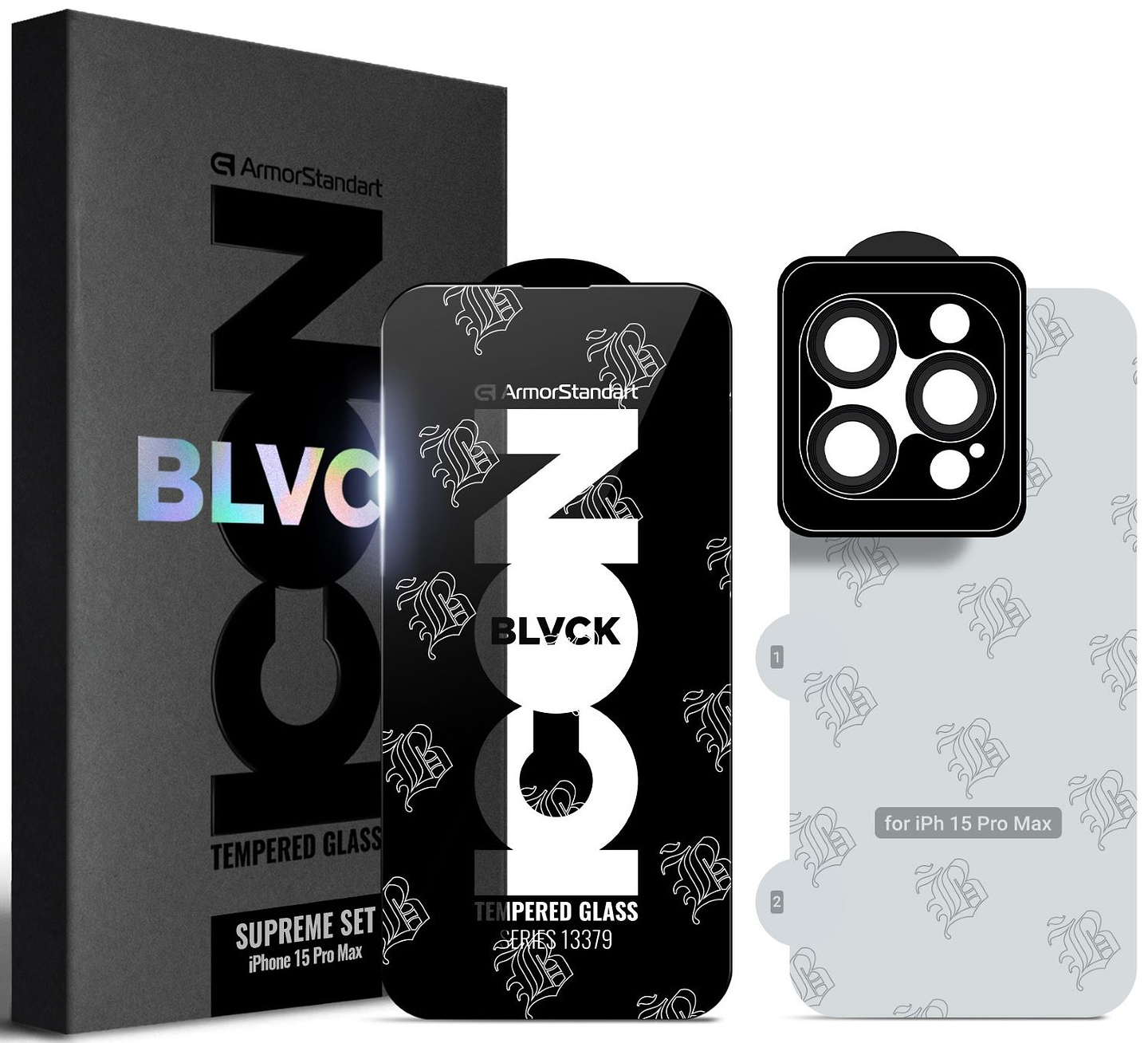 Защитное стекло для смартфона Armorstandart Supreme Set Black Icon для Apple iPhone 15 Pro Max (ARM74188)