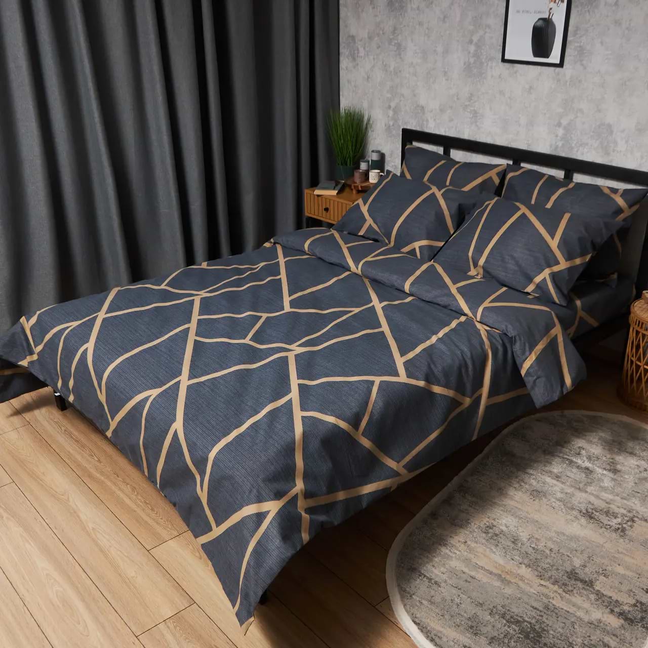 Комплект постільної білизни Moon&Star Мікросатин Premium Deep Blue Luxe 200х220 нав. 70х70 см 2 шт. (MS-880000548)