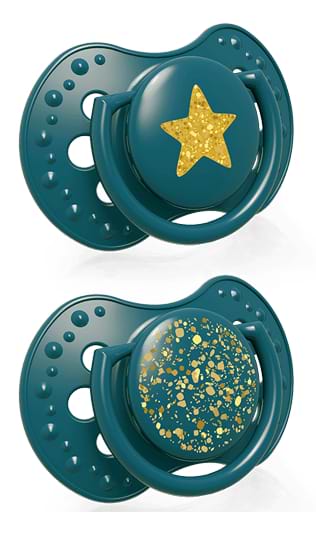 Фото - Симметричная пустышка Lovi Stardust 6-18 мес 2 шт. зеленая (22/894_green)
