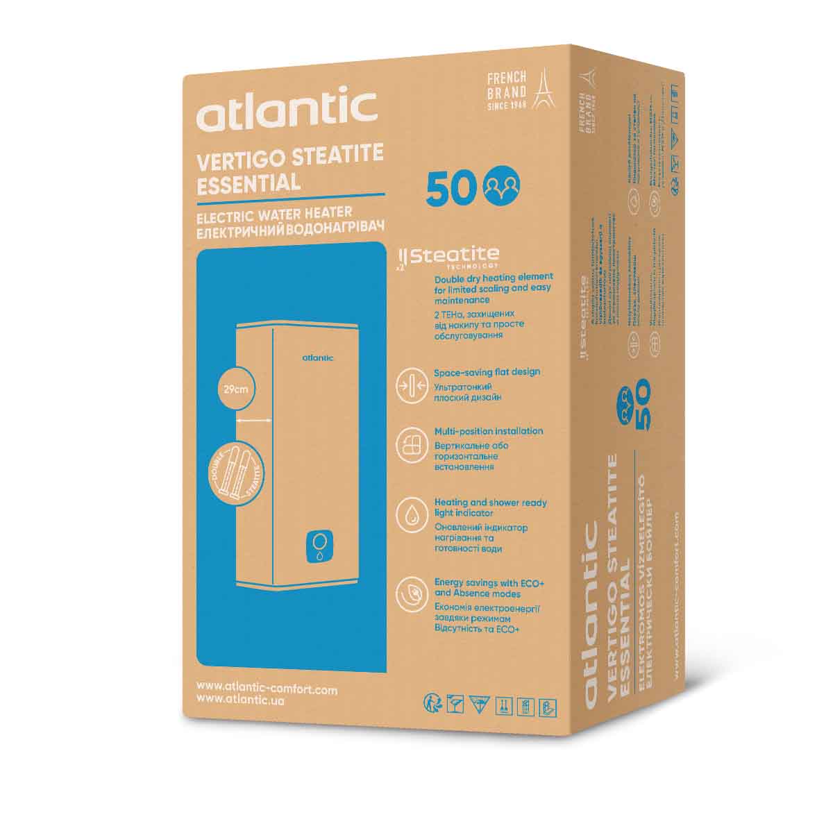 Фото - Водонагрівач Atlantic Vertigo Steatite Essential 50 MP-040 2F 220G (1500W)
