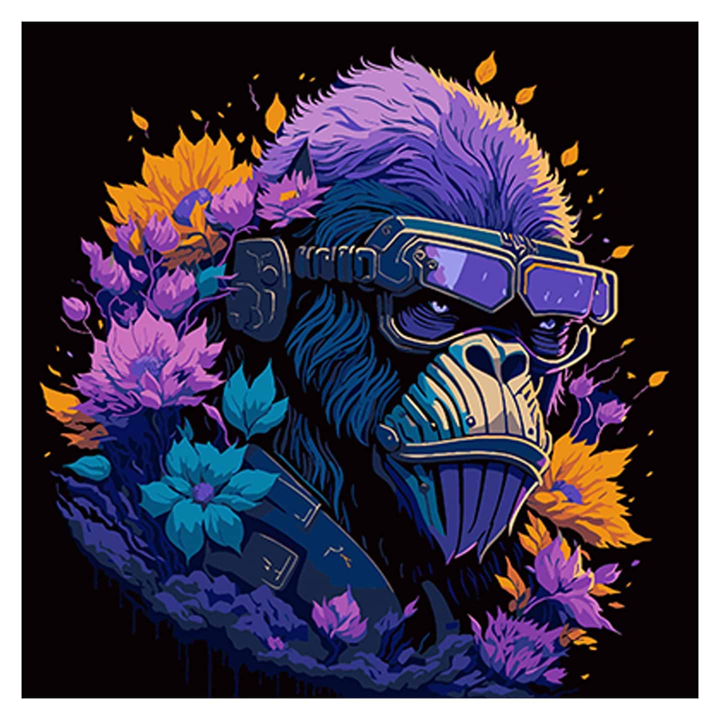 Картина за номерами Strateg Горила в окулярах і квітковій красі 40х40 см (AV4040-38)