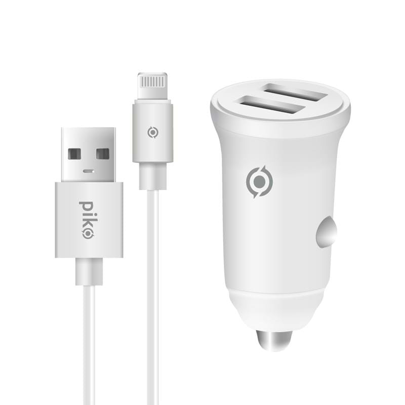 Автомобільний зарядний пристрій Piko CC-312 (2USB, 3.1A) White + кабель Lightning (1283126538810) - Фото 1