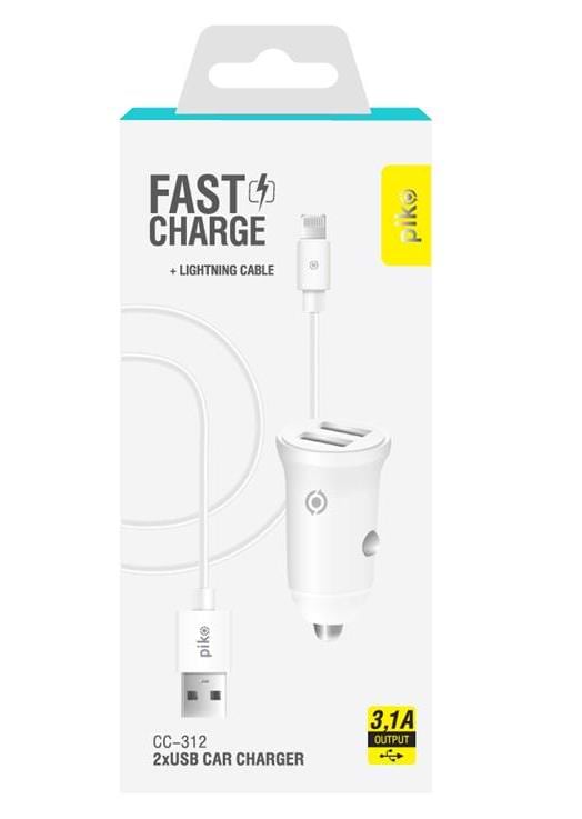Фото - Автомобільний зарядний пристрій Piko CC-312 (2USB, 3.1A) White + кабель Lightning (1283126538810)