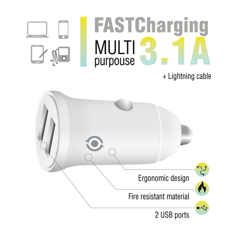 Фото - Автомобільний зарядний пристрій Piko CC-312 (2USB, 3.1A) White + кабель Lightning (1283126538810)