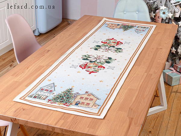 Фото - Скатертина раннер Lefard гобеленовий новорічний з люрексом Comet 40х100 см (716-009)