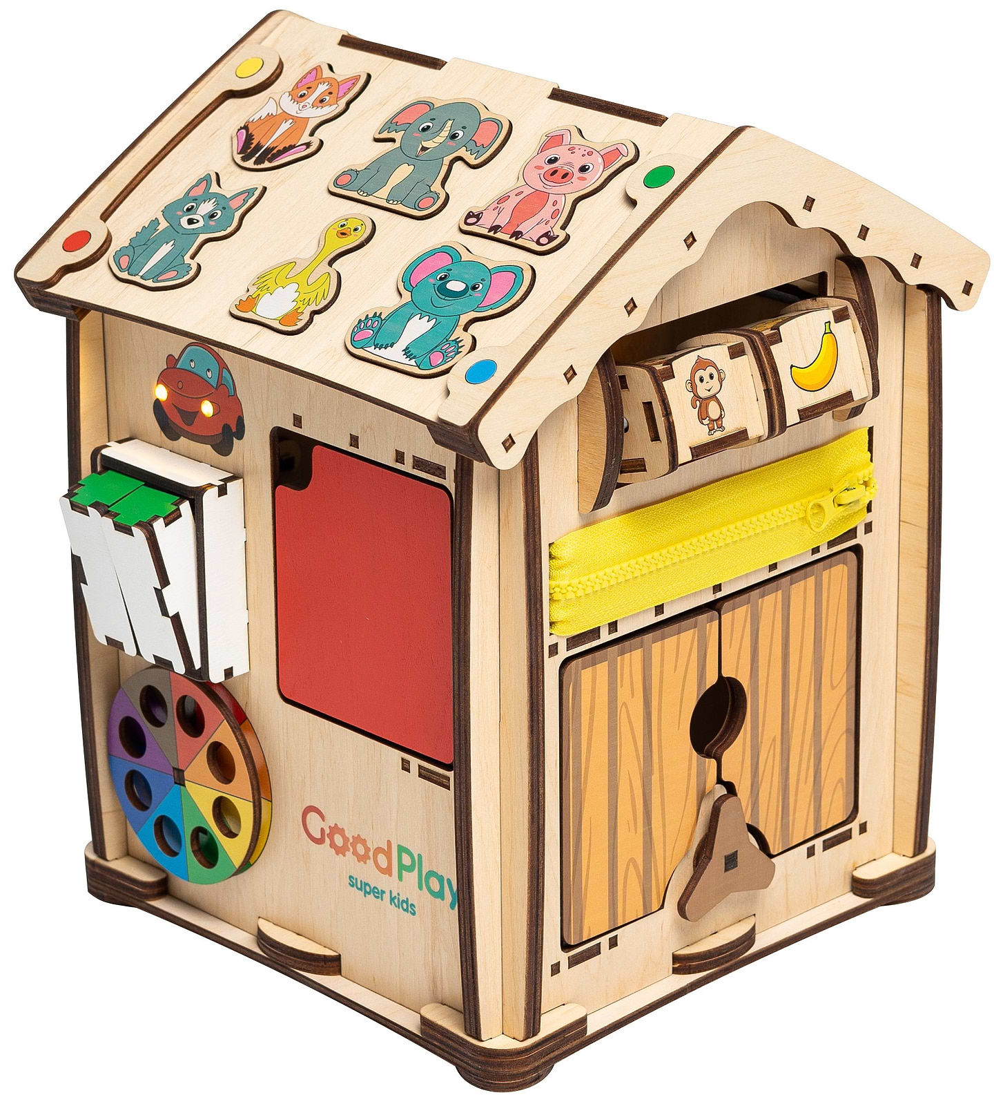 Бізіборд-куб GoodPlay будиночок "Всезнайка" з LED підсвічуванням 24х24х30 (B102E) - Фото 1