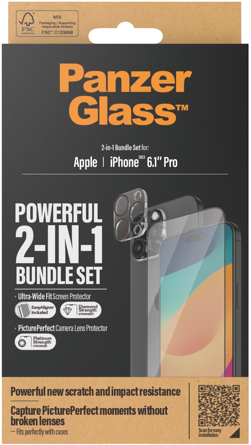 Фото - Захисне скло для смартфону PanzerGlass 2-in-1 Pack iPhone 15 Pro Ultra-Wide Fit w. EasyAligner (PG_B1137-2810)