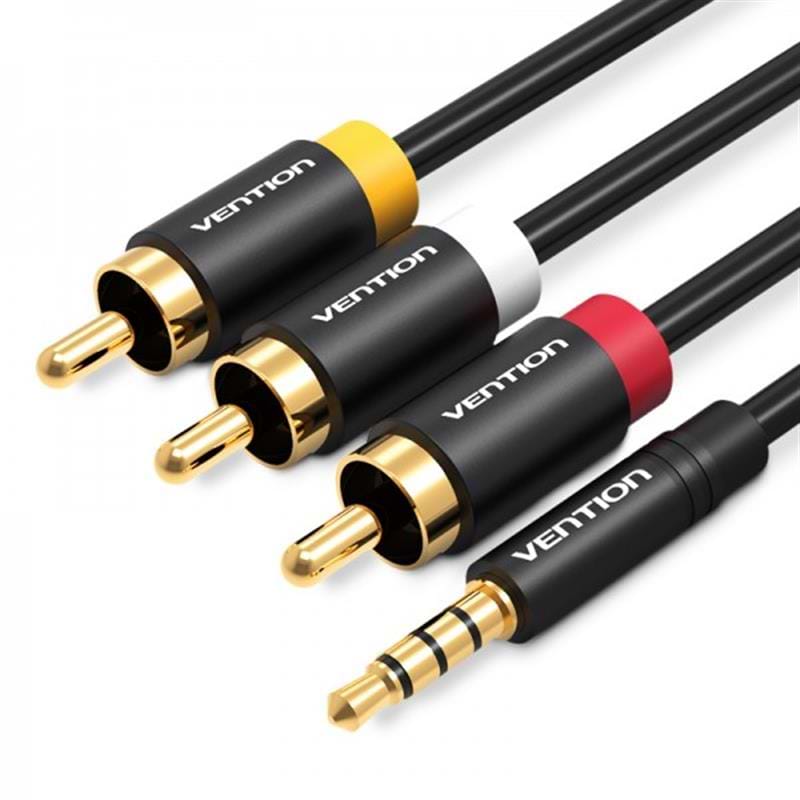 Кабель 3.5 мм - RCA Vention 3.5 мм - 3хRCA (M/M) 1.5m Black (VAB-R07-B150)