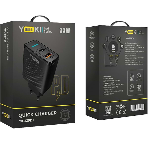 Фото - Сетевое зарядное устройство YOKI Led Series QC 33W Black (YK-33PD)