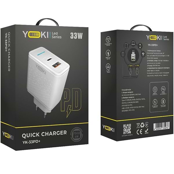 Фото - Сетевое зарядное устройство YOKI Led Series 33W White (YK-33PD+QC)