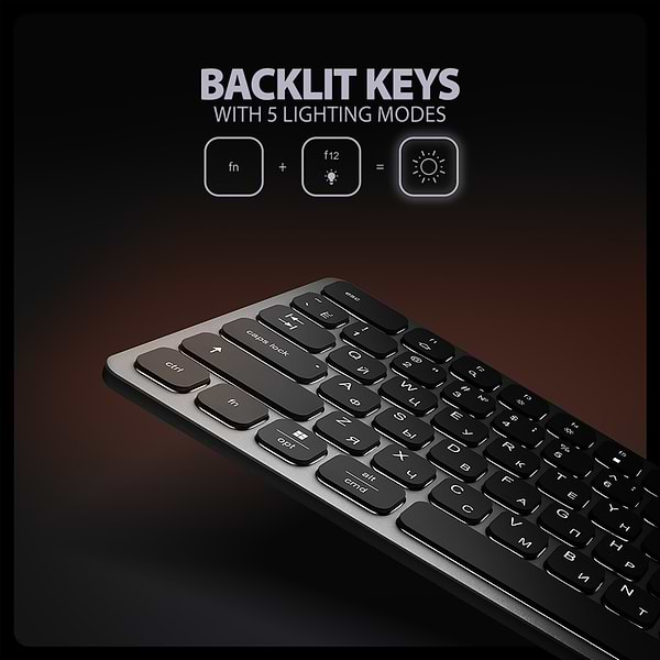 Фото - Клавиатура проводная AXAGON HMC-KB USB-C 5Gbps KEYBOARD 9in1 hub, EN/UA layout, Silver/Black (HMC-KB-CRL)
