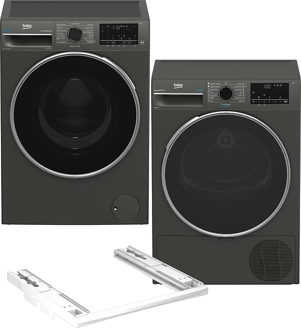 Фото - Комплект техніки Beko Пральна машина з фронтальним завантаженням + Сушильна машина + Комплект кріплень для встановлення в колону Beko B3WFU5822MG + B3T68239MG + NPSKW