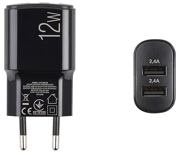 Фото - Сетевое зарядное устройство Brevia ePower 12W 2xUSB-A (45012DUB)