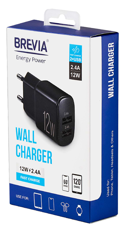 Фото - Сетевое зарядное устройство Brevia ePower 12W 2xUSB-A (45012DUB)