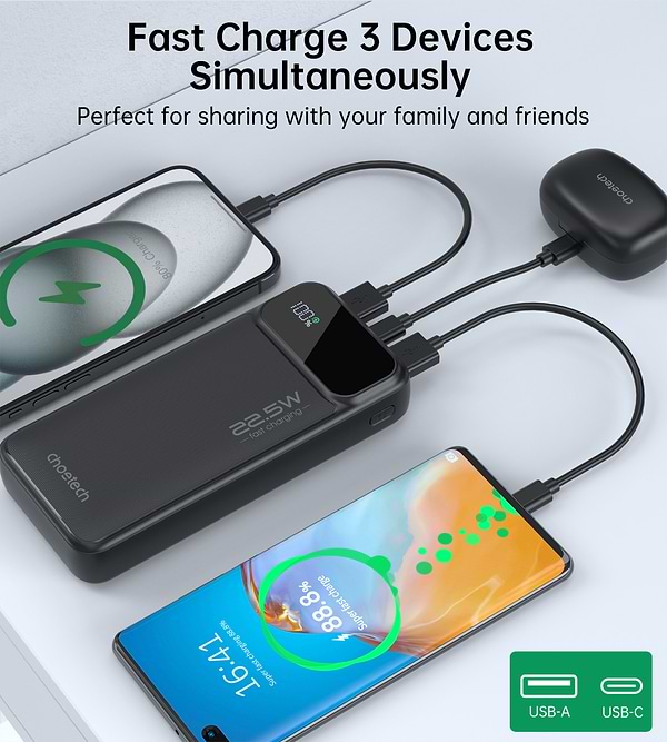Фото - Батарея мобильная Choetech B729 20000mAh PD 22.5W Black (B729-BK)
