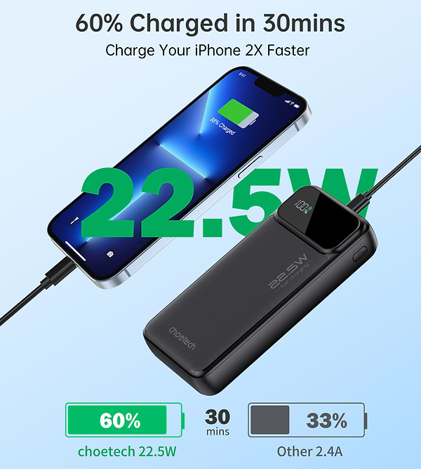 Фото - Батарея мобильная Choetech B729 20000mAh PD 22.5W Black (B729-BK)
