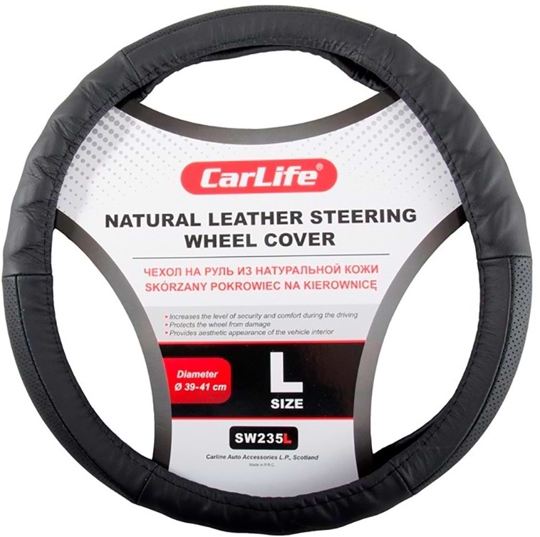 Чохол на кермо CarLife шкіряний чорний (SW235L)