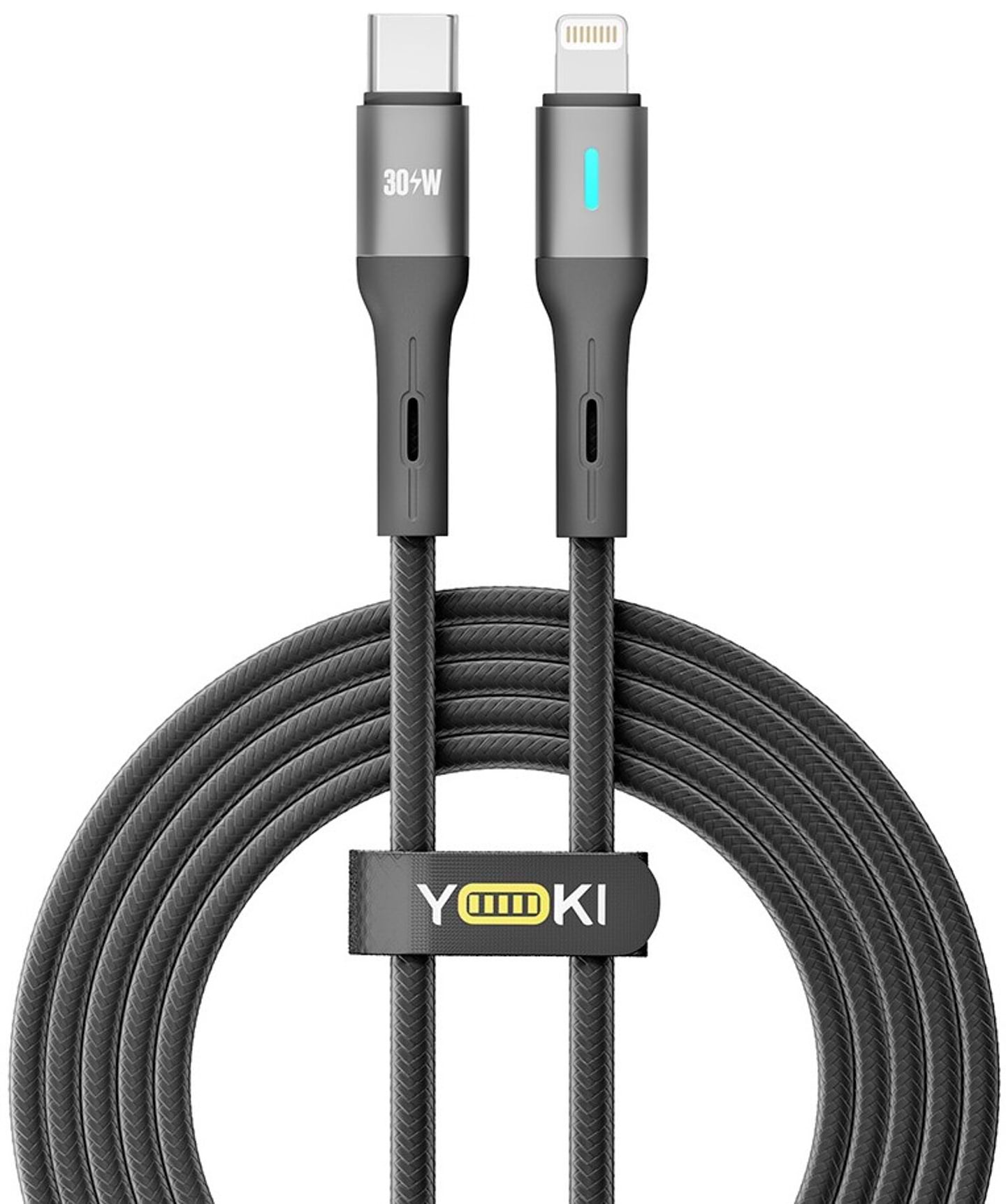 Кабель синхронізації даних YOKI LED Type-C to Lightning 30W 2m Black (YK-LE17)