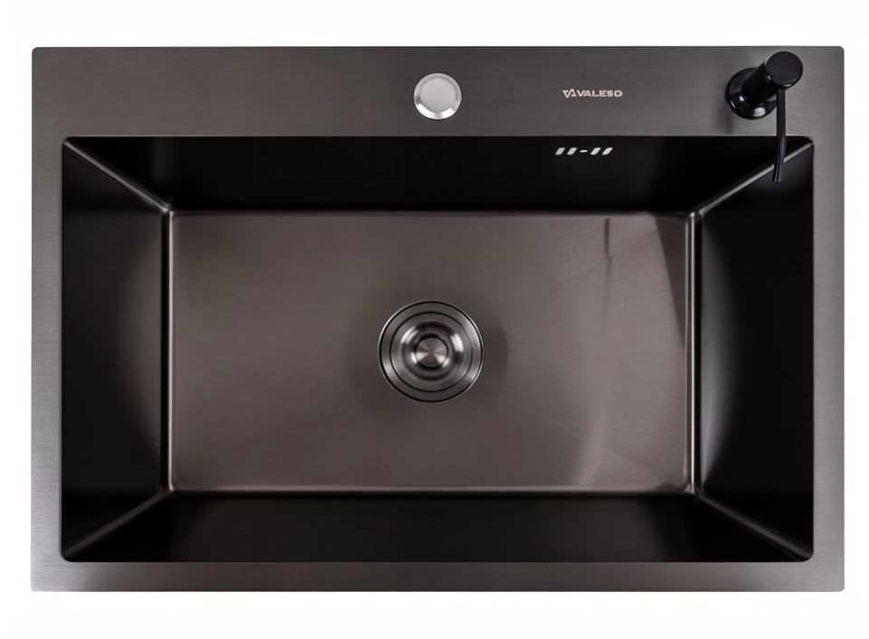 Мойка кухонная VALESO PVD черная 65х45 Handmade (сифон круглый, 3,0/0,8)