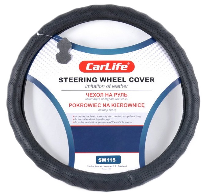 Чохол на кермо CarLife зі штучної шкіри чорний (SW115S)