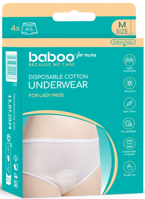 Послеродовые трусики одноразовые Baboo 4 шт. размер М (2-118)