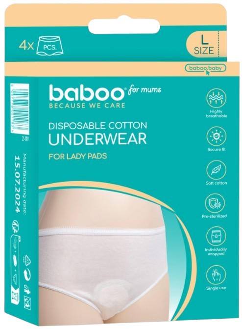 Послеродовые трусики одноразовые Baboo 4 шт. размер L (2-119)