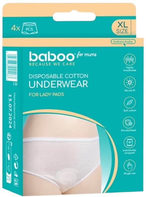 Послеродовые трусики одноразовые Baboo 4 шт. размер XL (2-120)