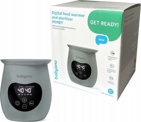 Фото - Подогреватель детских бутылочек стационарный BabyOno NATURAL 2 в1 с дисплеем и функцией стерилизации, серый (968/02)
