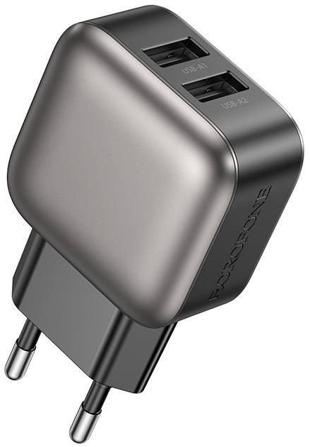 Фото - Мережевий зарядний пристрій BOROFONE BAS51A Absolute dual-port charger Black (6941991116100)