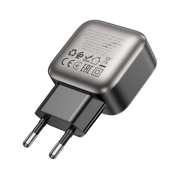 Фото - Мережевий зарядний пристрій BOROFONE BAS51A Absolute dual-port charger Black (6941991116100)