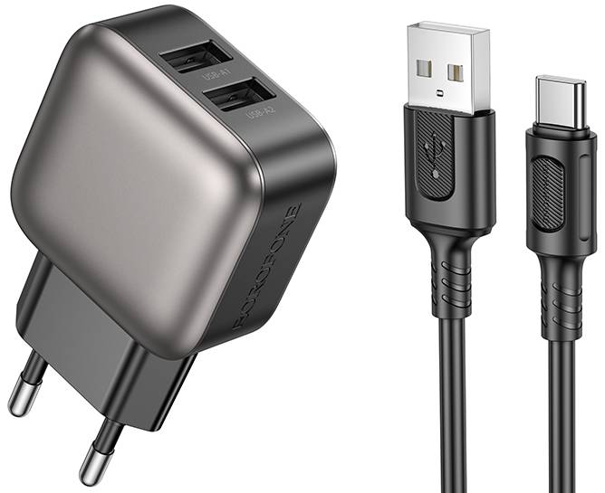 Мережевий зарядний пристрій BOROFONE BAS51A Absolute dual-port charger set(Type-C) Black (6941991116131)