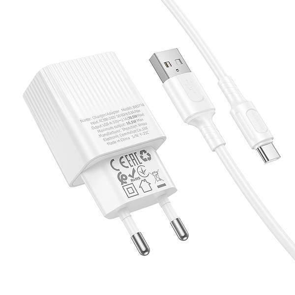 Фото - Мережевий зарядний пристрій BOROFONE BAS71A Source single-port charger set(Type-C) White (6941991122620)