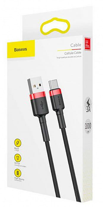 Фото - Кабель синхронизации данных Baseus Сafule Cable USB For Type-C 2A 2m Red-Black (CATKLF-C91)