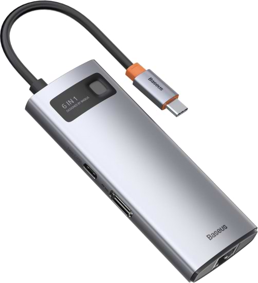 Док-станція Baseus USB3.1 USB Type C PD 100W/HDMI 4K 30Hz/3хUSB3.2 Gen1/RJ45 6in1 Grey (CAHUB-CW0G) - Фото 1