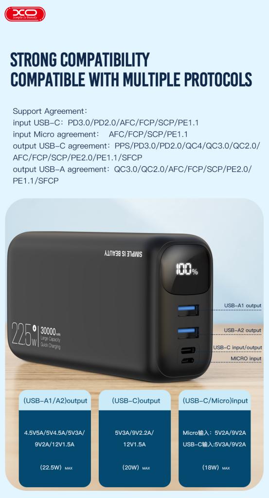 Фото - Батарея мобільна XO 30000 mAh 22.5W (PR200-BK)