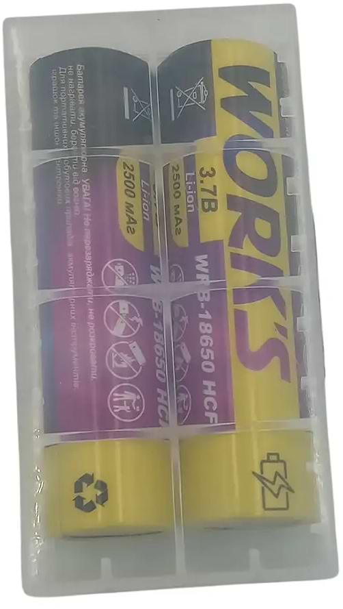 Фото - Аккумулятор тип 18650 Works Li-ion WRB-18650 HCF 2500mAh 25A с защитой 2 шт. (146829)