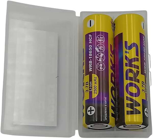 Фото - Аккумулятор тип 18650 Works Li-ion WRB-18650 HCF 2500mAh 25A с защитой 2 шт. (146829)