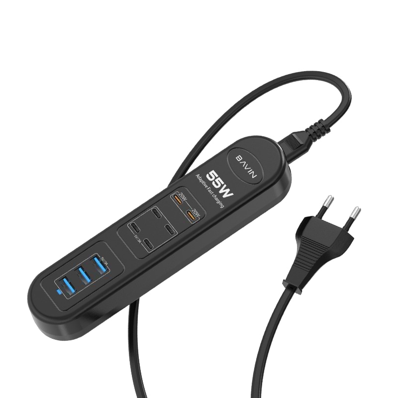 Сетевой фильтр Bavin PC2109-EU 55W 6xUSB-C (PD) + 3xUSB-A QC3.0 FAST CHARGER 1M Black (C-S-PC2109-EU BK)