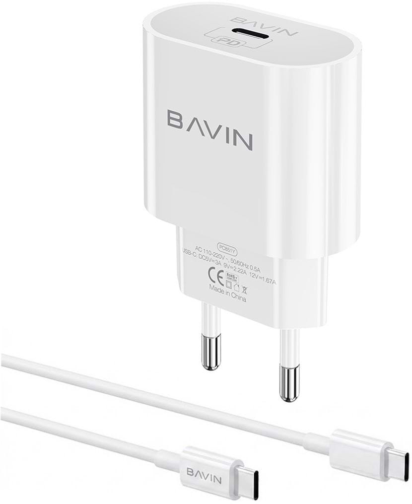 Сетевое зарядное устройство Bavin PD 20W Type-C + кабель Type-C/Type-C 60W White (C-PC851Y-CC WH)