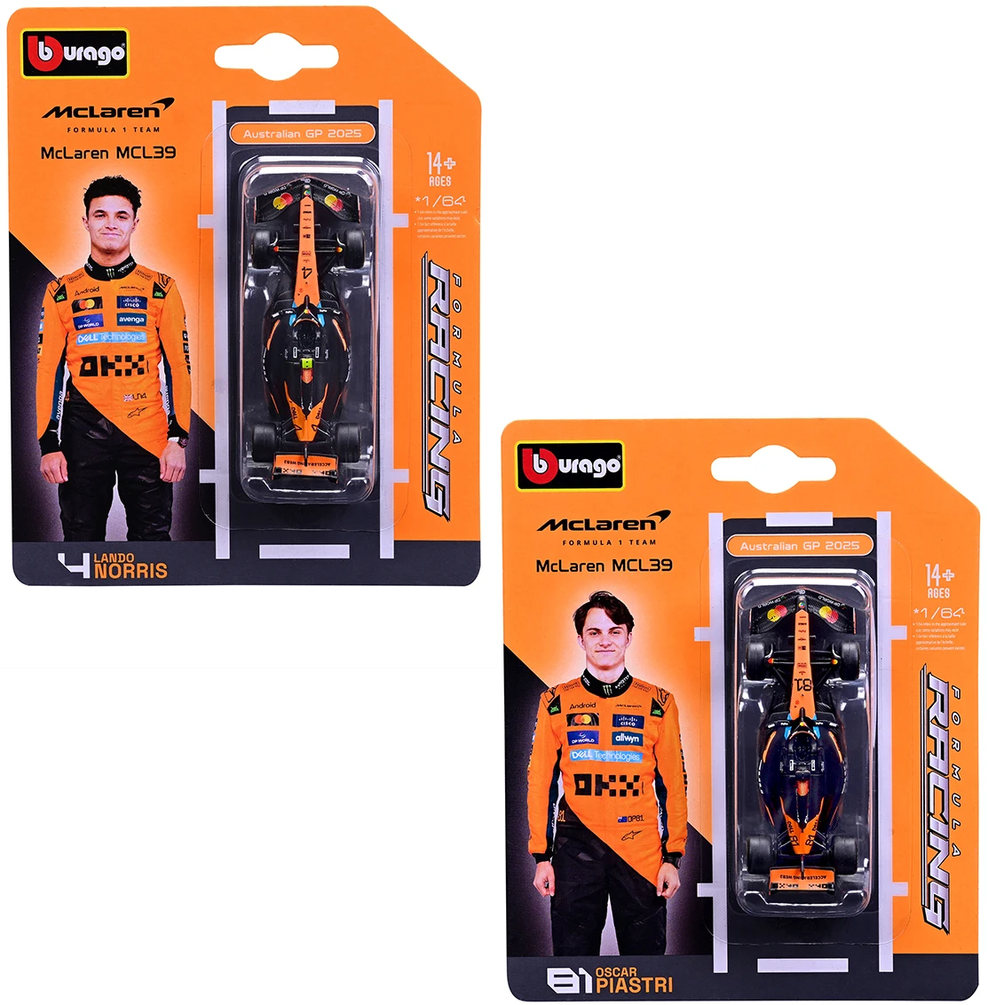 Коллекционная машинка 1:64 Bburago MCLAREN F1 MCL39 (2025) (1:64) (18-58001)