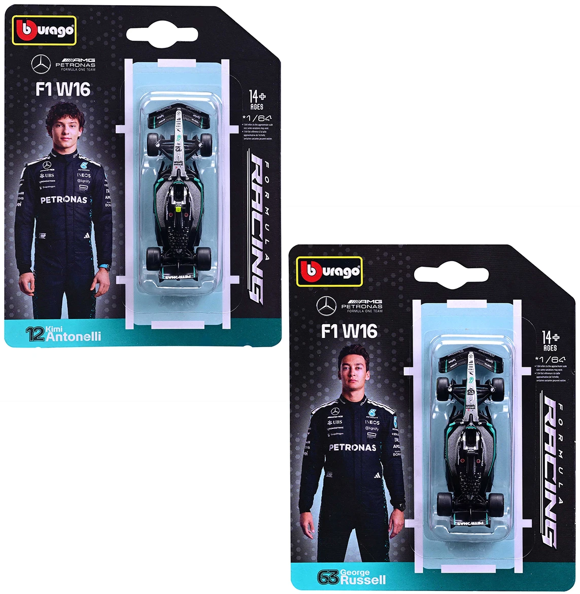 Коллекционная машинка 1:64 Bburago MERCEDES-AMG F1 W16 (2025) (1:64) (18-58002)