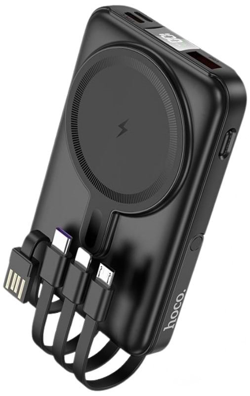 Батарея мобільна HOCO J135 Rico 22.5W + PD20W Magnetic з вбудованими кабелями + підставка (10000 mAh) Black (715097)