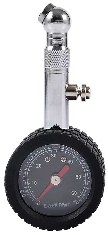 Фото - Манометр автомобільний CarLife 4 Атм, металевий з гумовим покриттям (TG574)