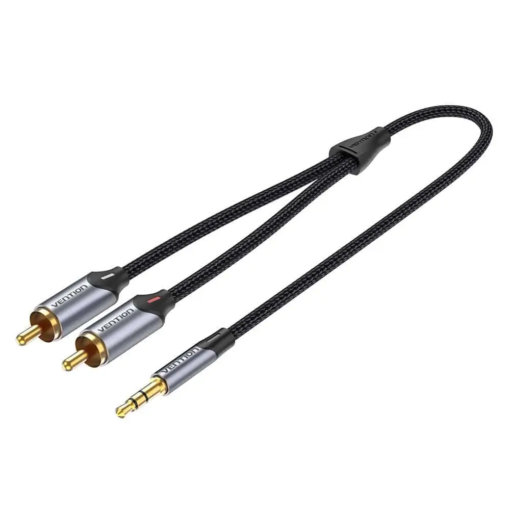 Кабель 3.5 мм - RCA Vention AUX Audio TRS - RCAx2 M/M 3.0м, Gold-Plated, Aluminum alloy black (BCNBI)