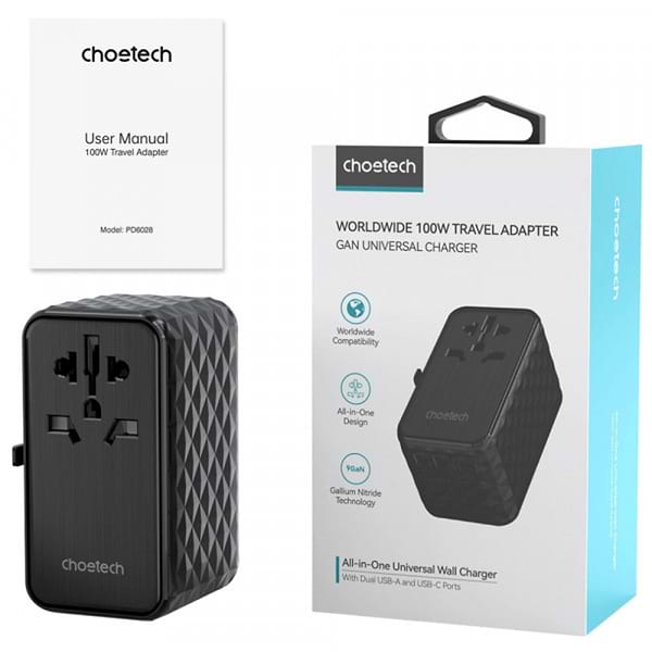 Фото - Сетевое зарядное устройство Choetech 4xUSB 100W PD 2хUSB-C+2хUSB-A сharger diamond model Black (PD6028-BK)