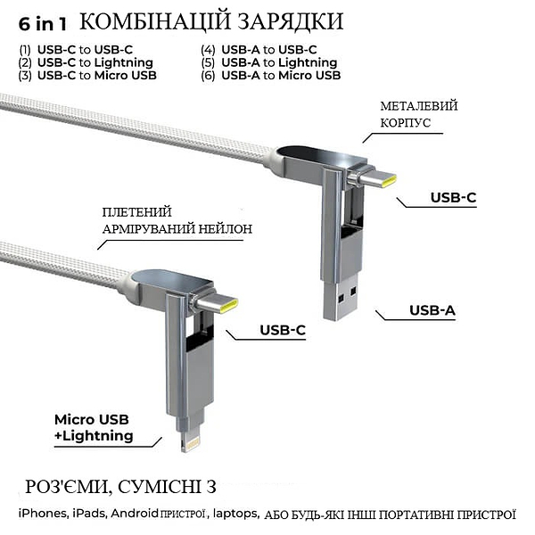 Фото - Кабель синхронизации данных Rolling Square 6in1, inCharge XL 30 см White (XLS02R)