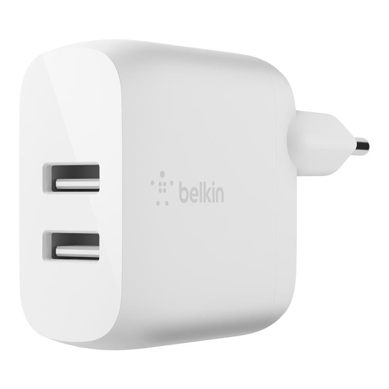 Мережевий зарядний пристрій Belkin Home Charger (24W) Dual USB 2.4A White (WCB002VFWH) - Фото 1